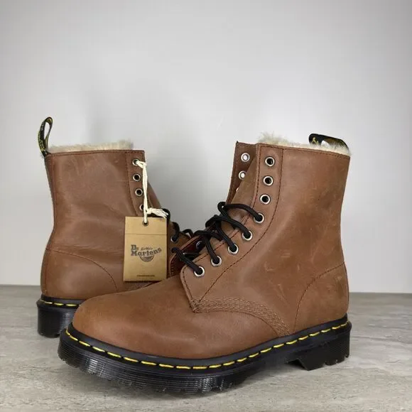 Martens Women's 1460 Serena Faux Fur Lined Lace-Up Boots Tan